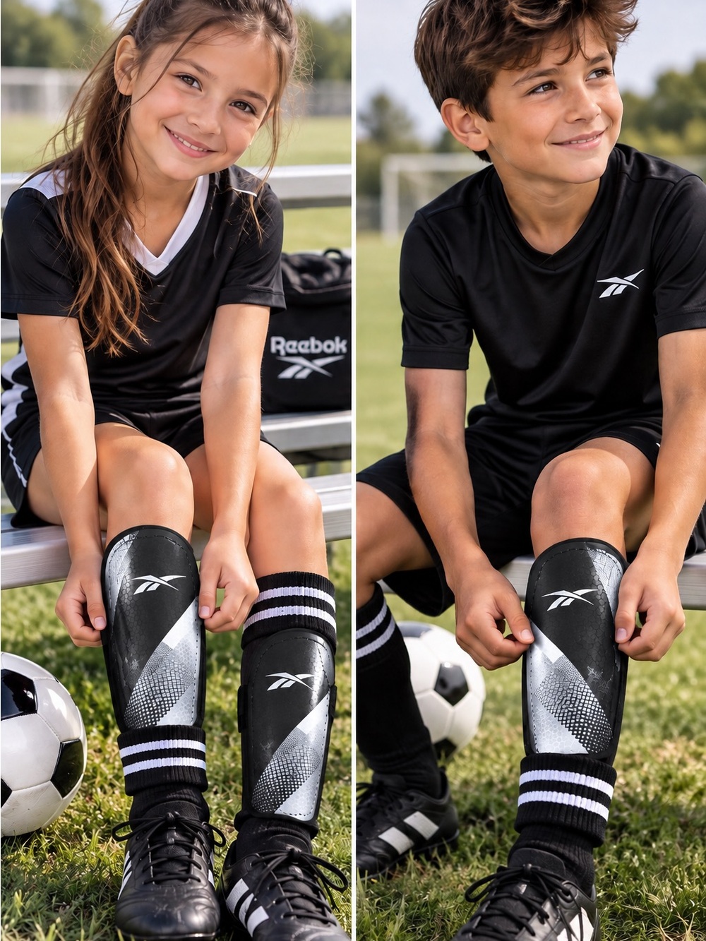 Reebok Junior Soccer Shin Guards Black Silver One Size Youth NWT-Unisex